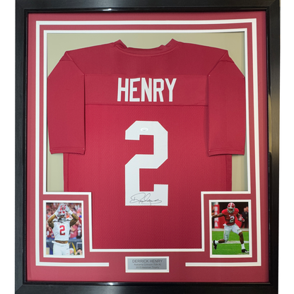 Framed Autographed/Signed Derrick Henry 35x39 Alabama Red College Football Jersey JSA COA