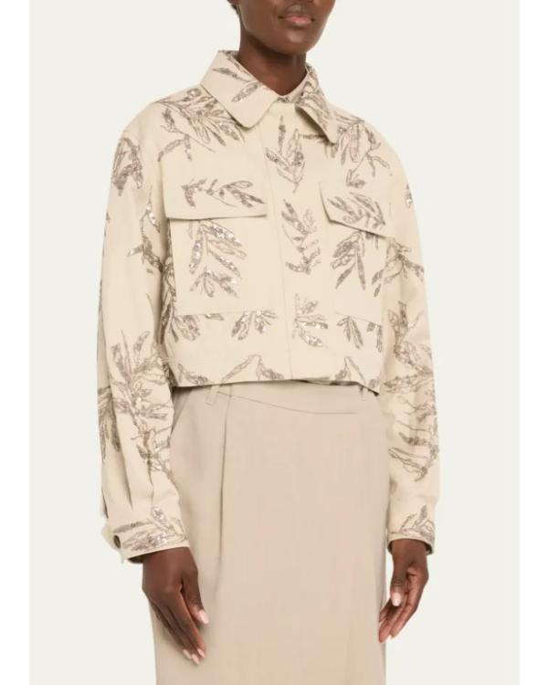 Herbarium Paillette Embroidered Cropped Jacket