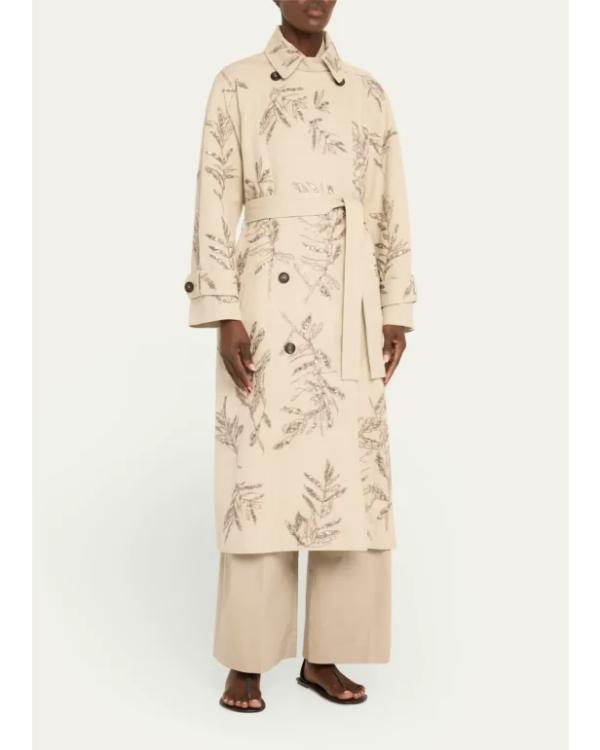 Herbarium Paillette Sequin Embroidered Belted Trench Coat
