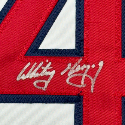Framed Autographed/Signed Whitey Herzog 35x39 St. Louis White Baseball Jersey JSA COA