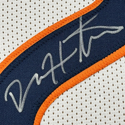 Framed Autographed/Signed Devin Hester 35x39 Chicago White Football Jersey JSA COA