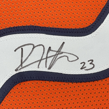 Framed Autographed/Signed Devin Hester 35x39 Chicago Orange Football Jersey JSA COA