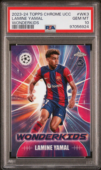Graded 2023 Topps Chrome UCC Lamine Yamal #WK3 Wonderkids Rookie RC Soccer Card PSA 10 Gem Mint