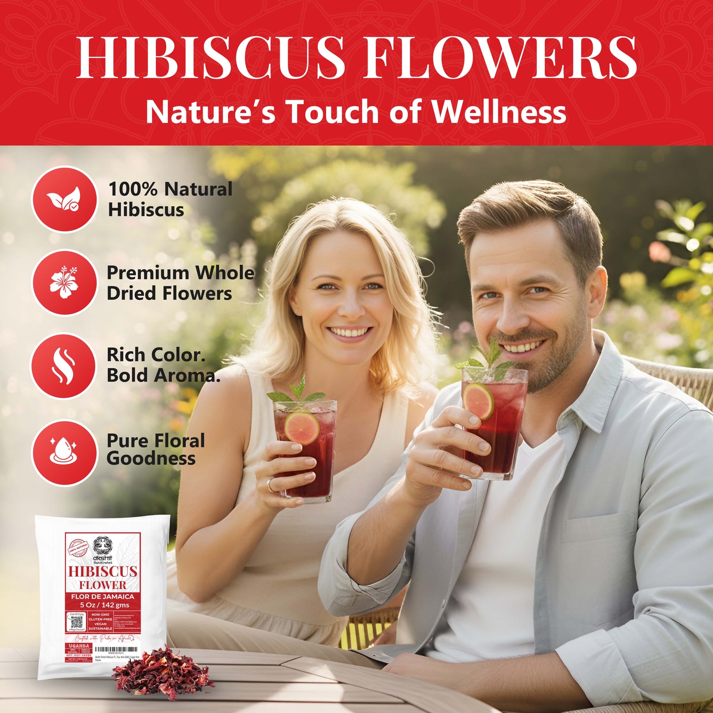 Dried Hibiscus Flowers 5oz – Loose Leaf Herbal Tea | Caffeine-Free, Non-GMO, Vegan