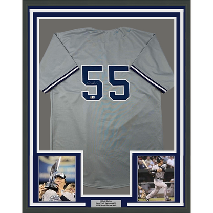 Framed Autographed/Signed Hideki Matsui 35x39 New York Grey Baseball Jersey Beckett BAS COA