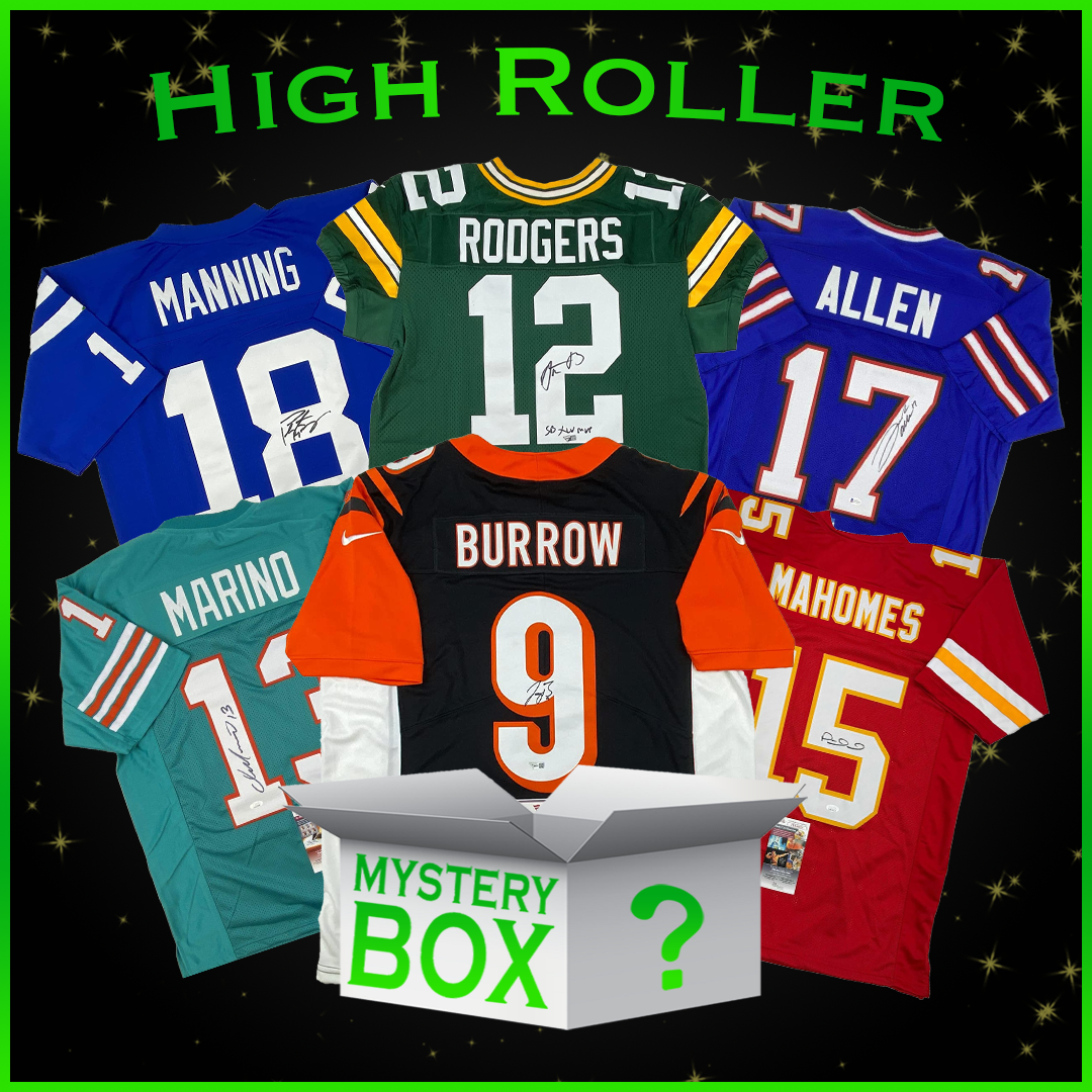 High Roller Autographed/Signed Football Jersey Mystery Box with PSA JSA or Beckett COA