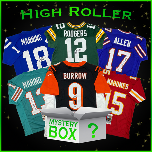 High Roller Autographed/Signed Football Jersey Mystery Box with PSA JSA or Beckett COA