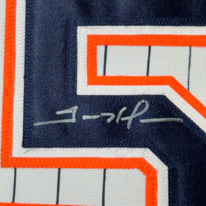 Framed Autographed/Signed Trevor Hoffman 35x39 San Diego Pinstripe Baseball Jersey Beckett BAS COA