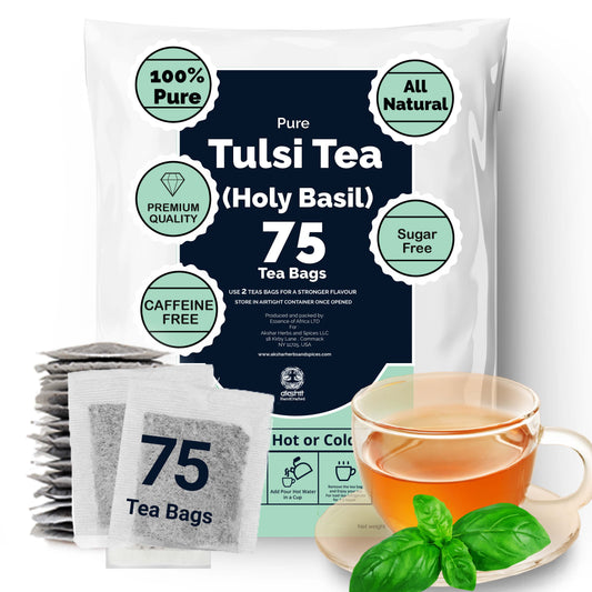 Akshit Holy Basil Tea ( Tulsi Leaf Tea ) ( 75 Tea Bags), Made with Pure Dried Holy Basil Tea Leaves Immune Support Tea, Caffeine-free, Non-Gmo, Tulsi Tea.
