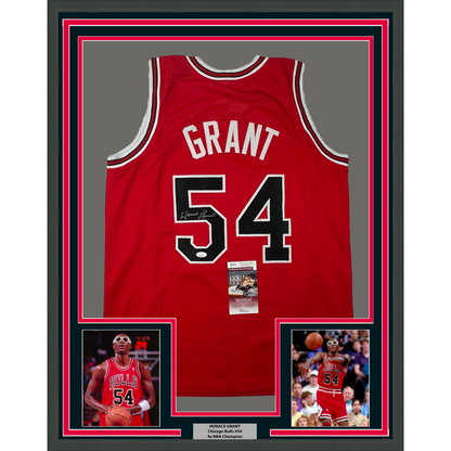 Framed Autographed/Signed Horace Grant 35x39 Chicago Red Basketball Jersey JSA COA