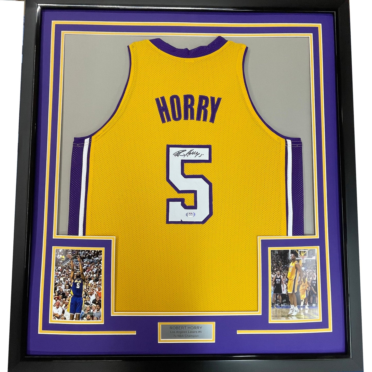 Framed Autographed/Signed Robert Horry 35x39 Los Angeles LA Yellow Basketball Jersey PSA/DNA COA