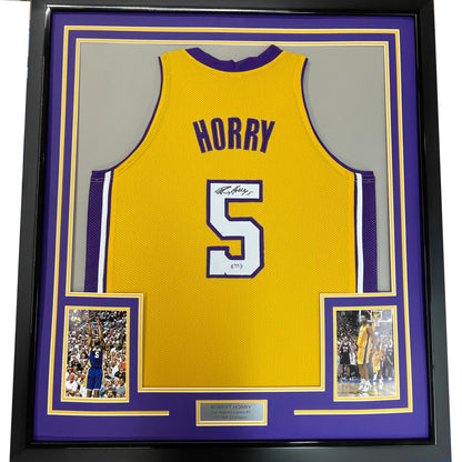 Framed Autographed/Signed Robert Horry 35x39 Los Angeles LA Yellow Basketball Jersey PSA/DNA COA