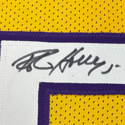 Framed Autographed/Signed Robert Horry 35x39 Los Angeles LA Yellow Basketball Jersey PSA/DNA COA