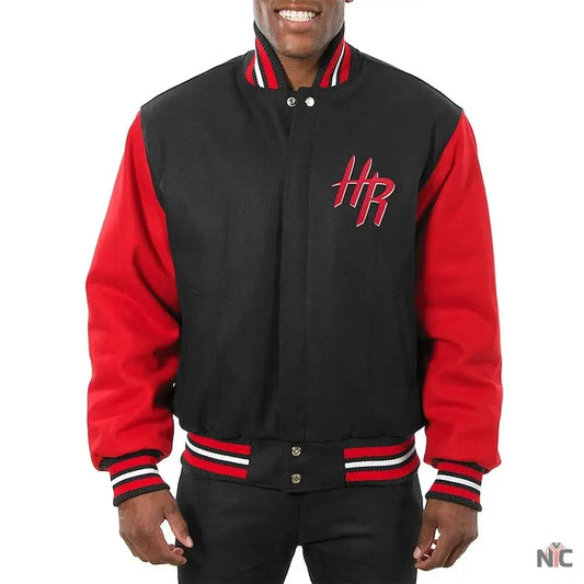 Houston Rockets Black and Red Varsity Wool Jacket.