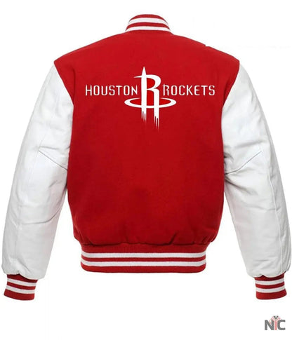 Houston Rockets NBA Varsity Red and White Hooded Jackets