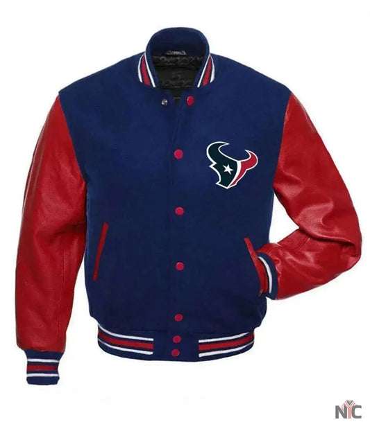 Houston Texans NFL Letterman Red and Blue Jacket
