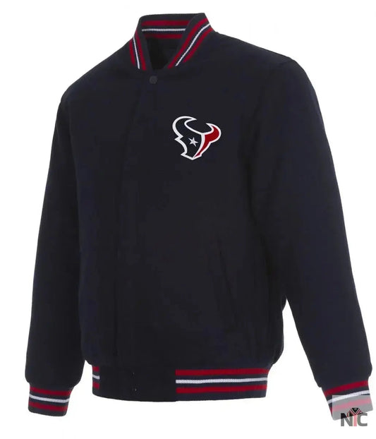 Houston Texans Navy Blue Bomber Wool Jacket