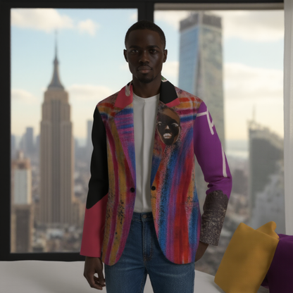 HUEMAN Hand-Painted Print Men's Casual Cotton Blazer