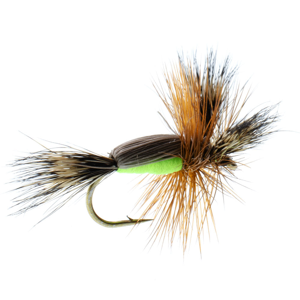 3 Pack Barbless Chartreuse Humpy Classic Hair Wing Dry Fly - Hook Size 12
