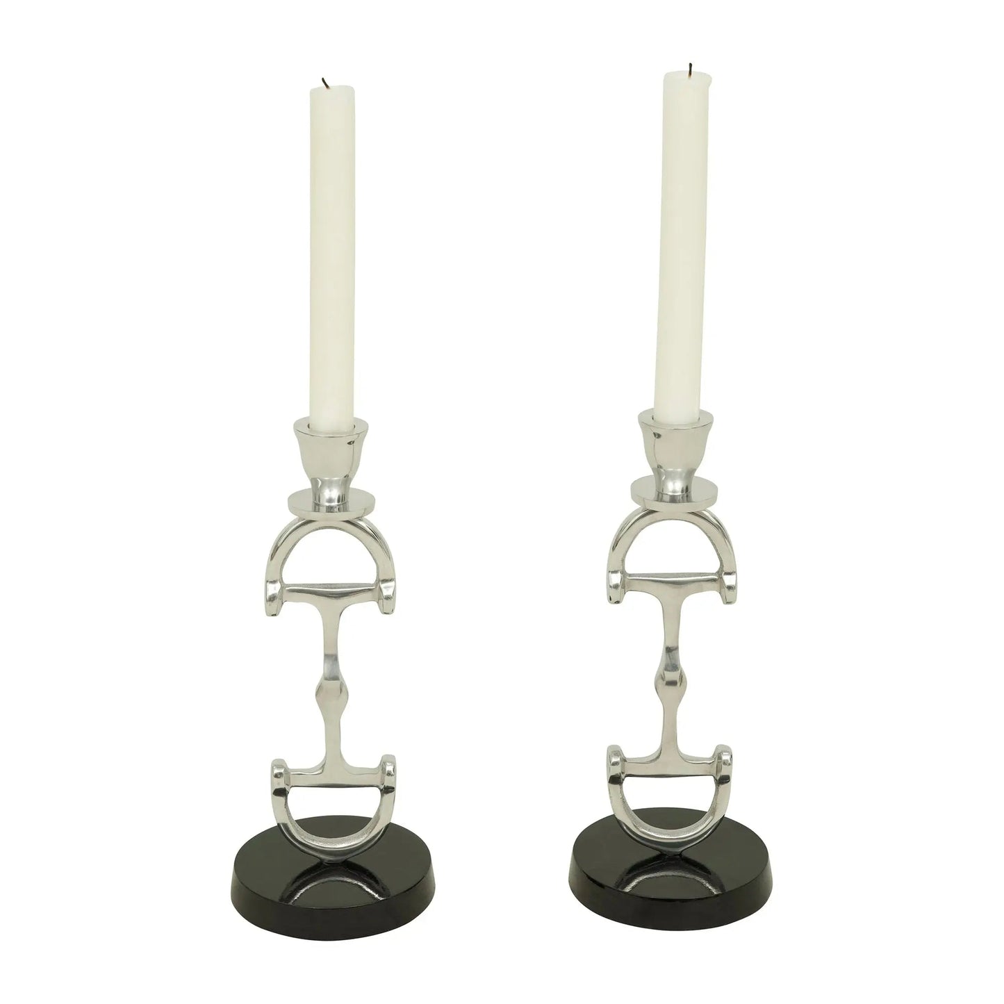 Huntley D Bit Pair of Candlesticks, Pair in Aluminum Silver Finish