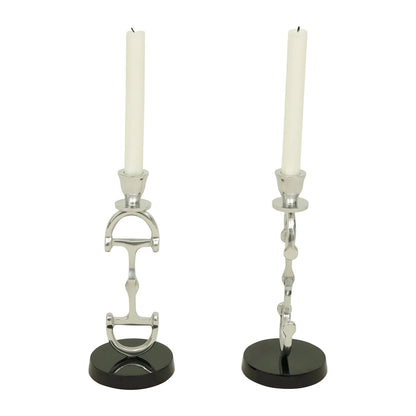 Huntley D Bit Pair of Candlesticks, Pair in Aluminum Silver Finish