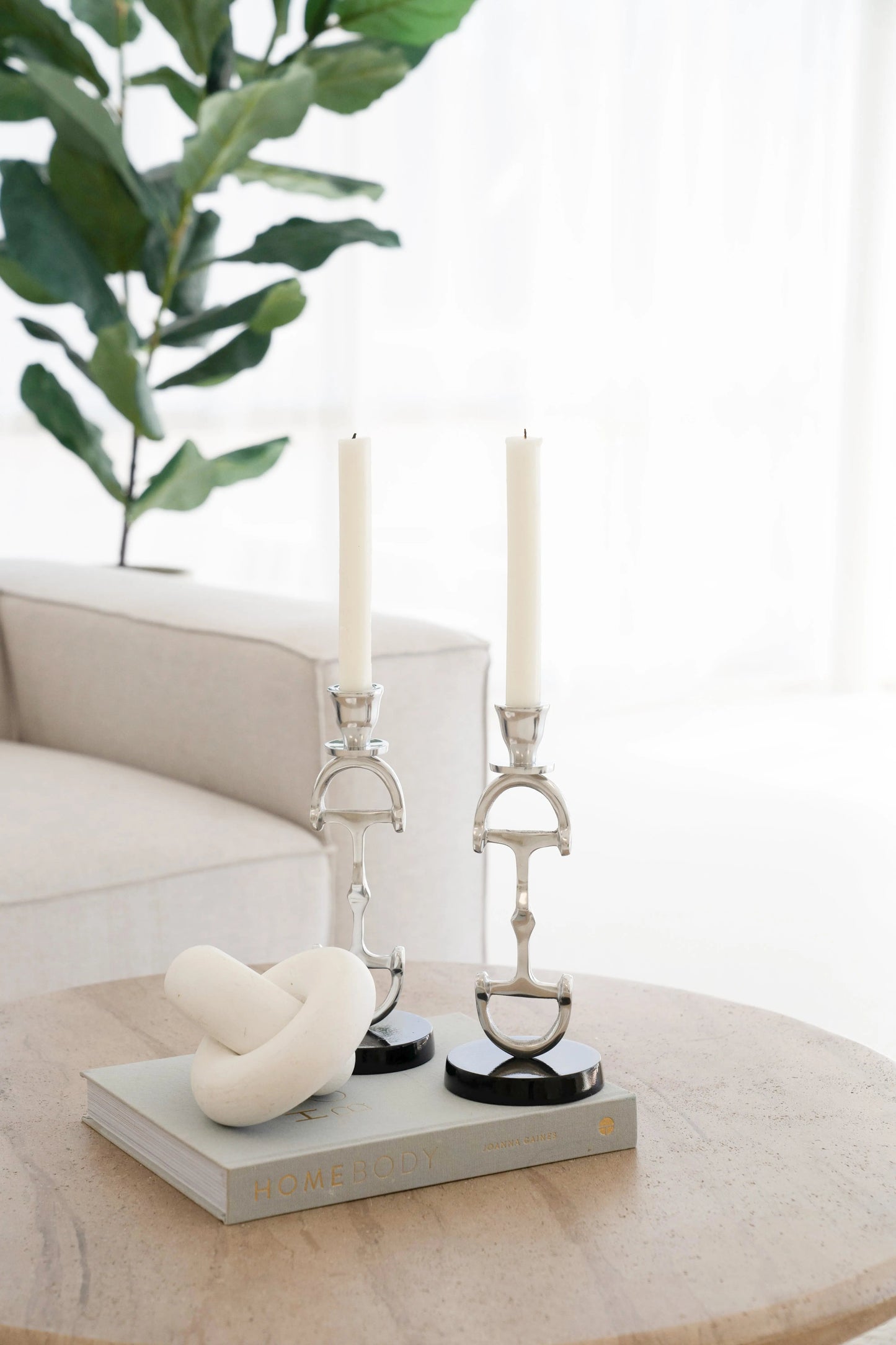 Huntley D Bit Pair of Candlesticks, Pair in Aluminum Silver Finish