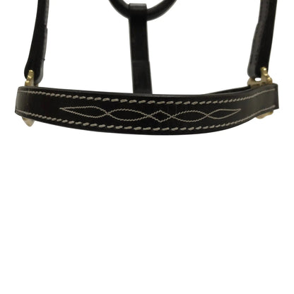 Huntley Equestrian Fancy Stitched Adjustable Premium Leather Pony Halter with Brass Hardware