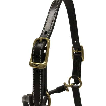 Huntley Equestrian Fancy Stitched Adjustable Premium Leather Pony Halter with Brass Hardware