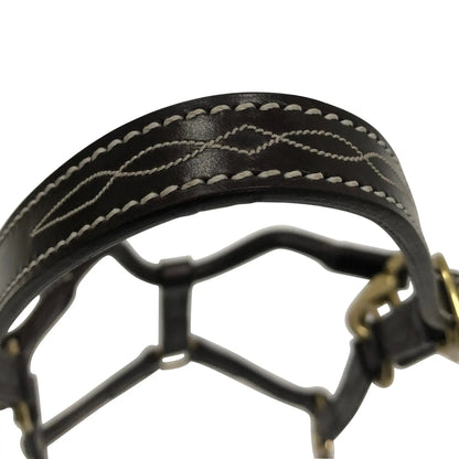 Huntley Equestrian Fancy Stitched Adjustable Premium Leather Pony Halter with Brass Hardware