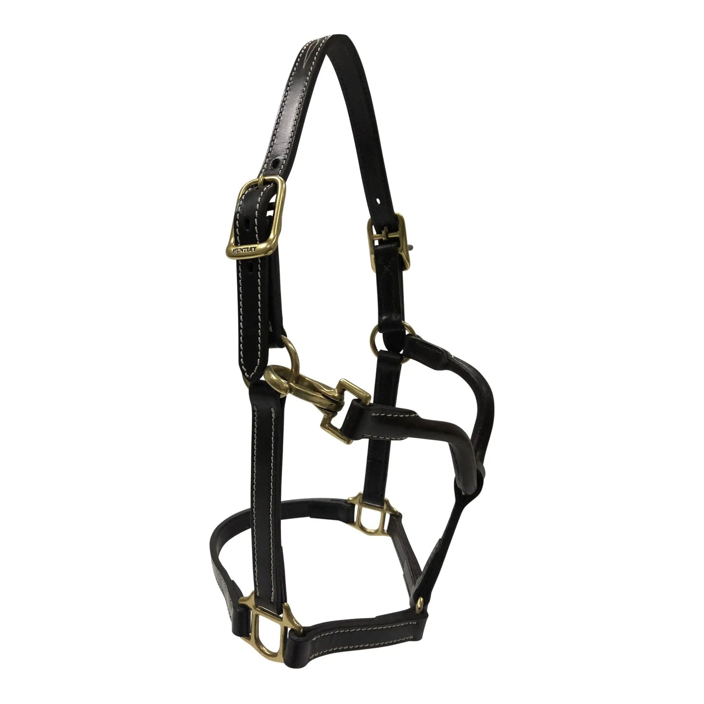 Huntley Equestrian Fancy Stitched Adjustable Premium Leather Pony Halter with Brass Hardware