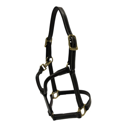 Huntley Equestrian Fancy Stitched Adjustable Premium Leather Pony Halter with Brass Hardware