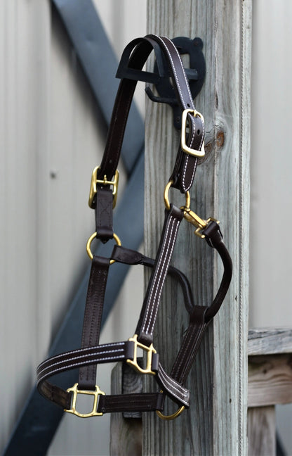 Huntley Equestrian Premium Leather Triple Stitched Halter with Snap