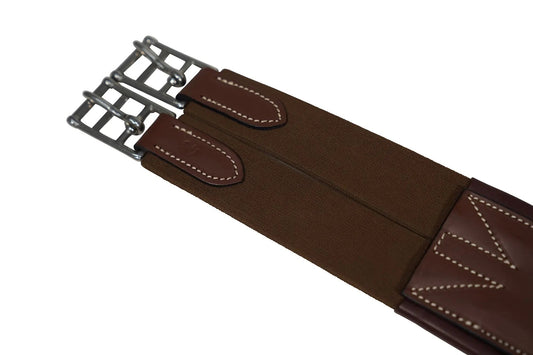 Huntley Equestrian Sedgwick Leather Fancy Stitched Padded Leather Contour Shaped Girth with Double End Elastic