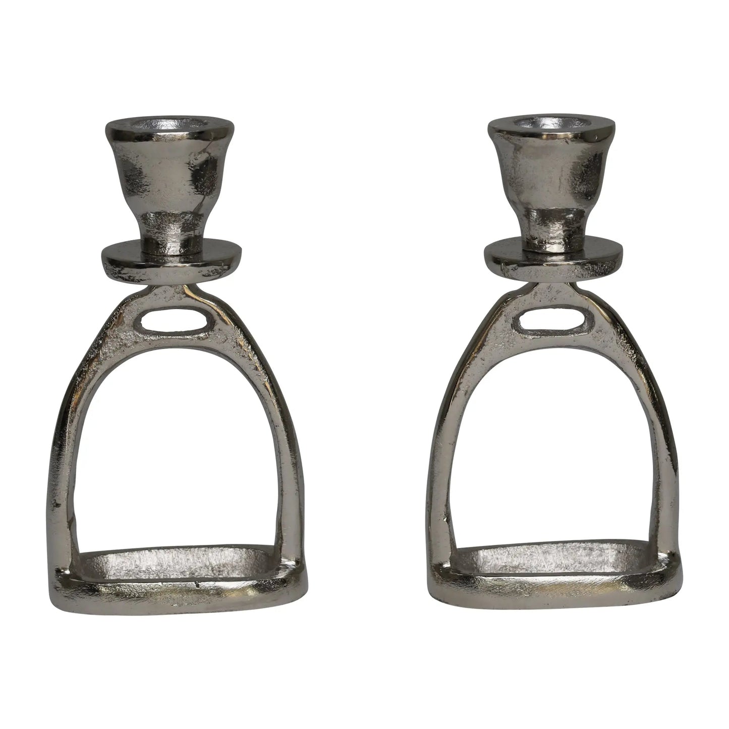 Huntley Equestrian Stirrup Candle Stick Holders, Silver set of 2