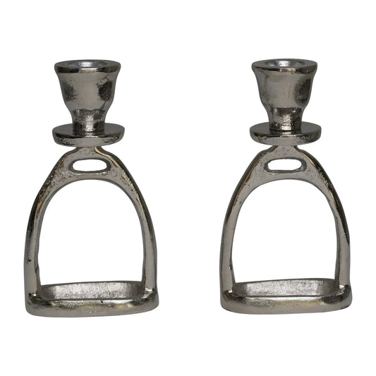 Huntley Equestrian Stirrup Candle Stick Holders, Silver set of 2