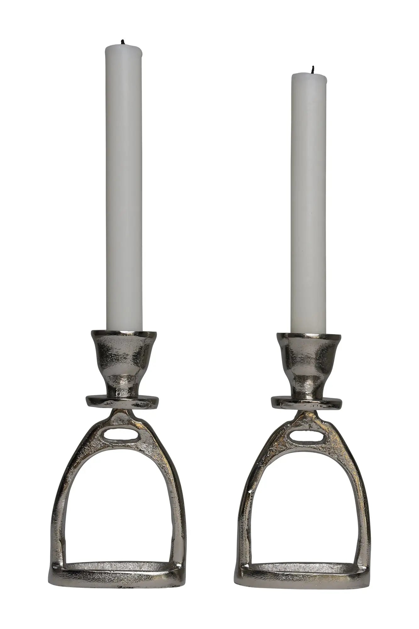 Huntley Equestrian Stirrup Candle Stick Holders, Silver set of 2