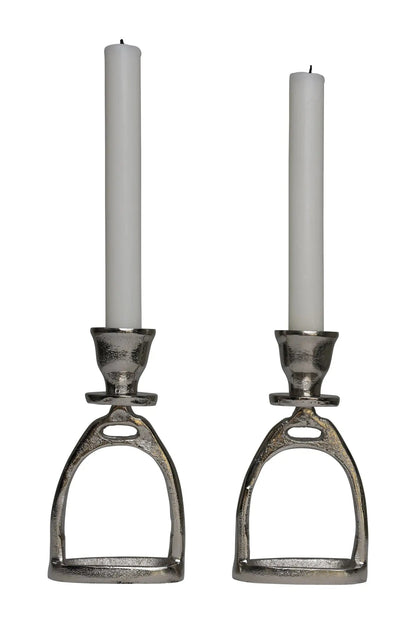 Huntley Equestrian Stirrup Candle Stick Holders, Silver set of 2