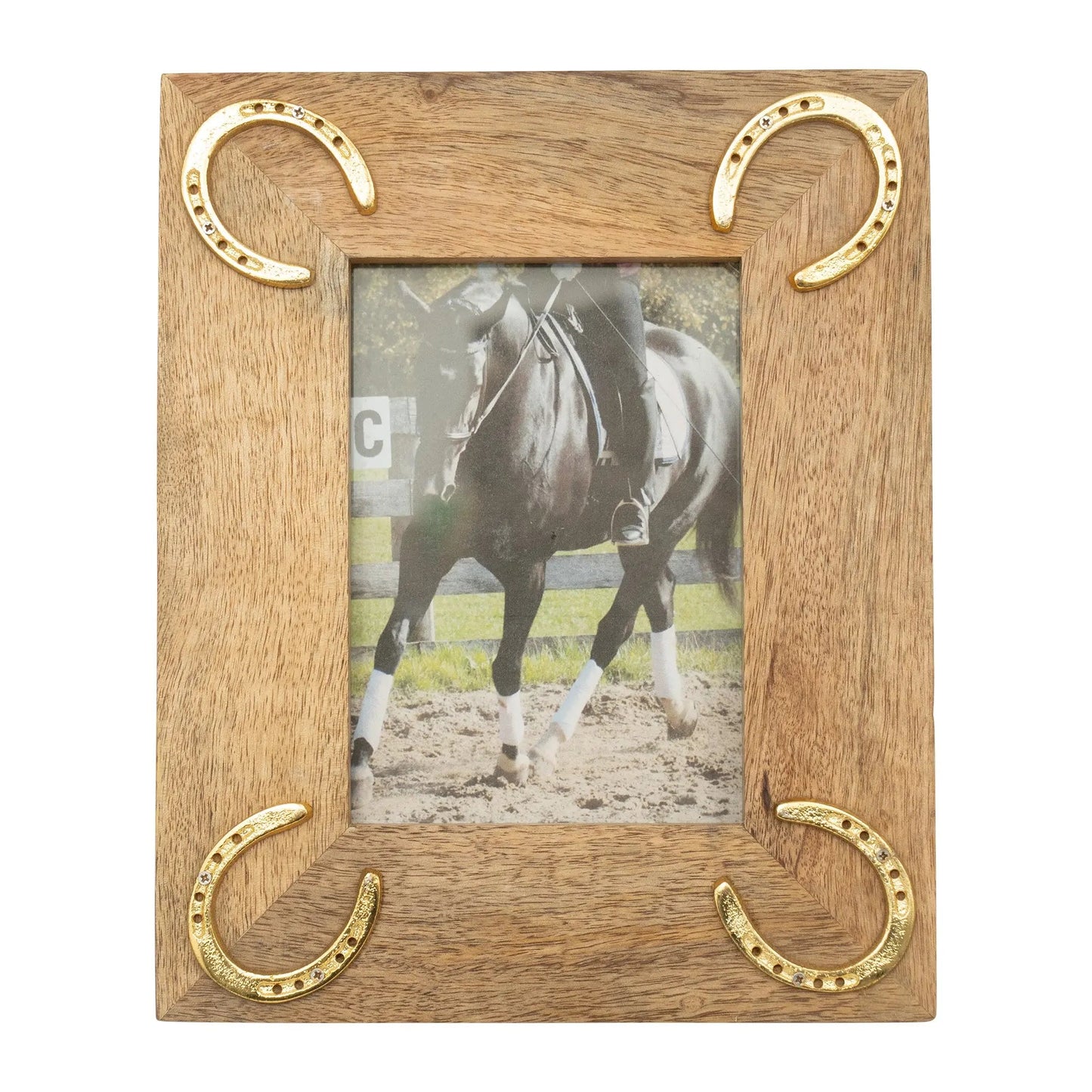 Huntley Equestrian Wooden Picture Frame with Gold Horse Shoes, 5 x 7