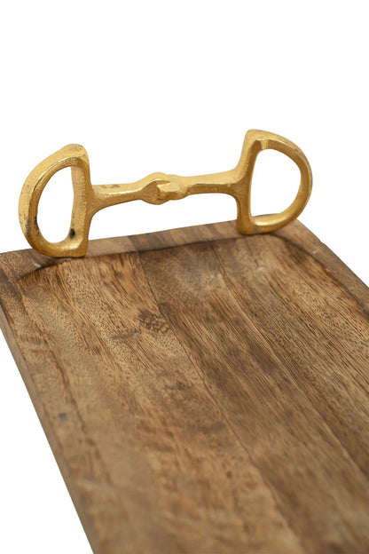 Huntley Equestrian Wooden Rectangle Tray with Gold Bit Handles