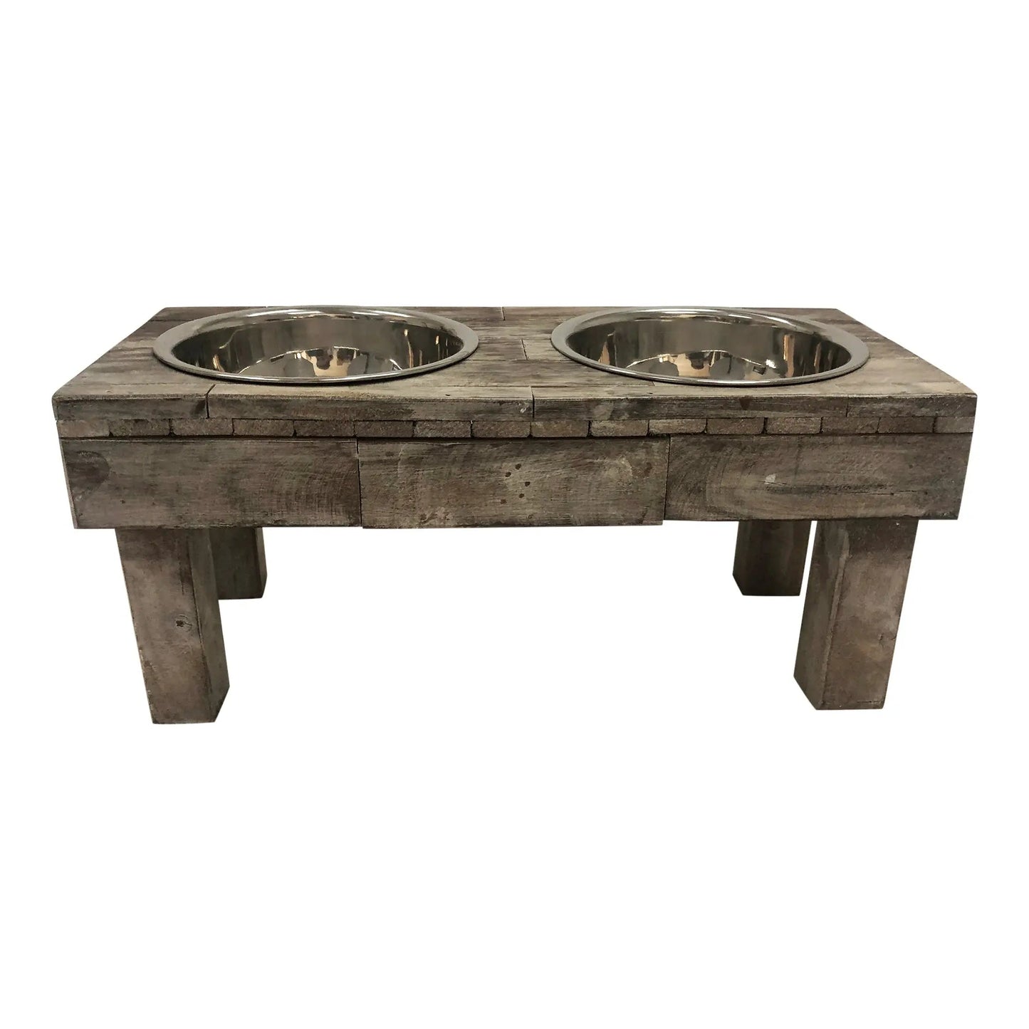 Huntley Pet Berjen Table Elevated Double Bowl Pet Feeder, Brown Wash