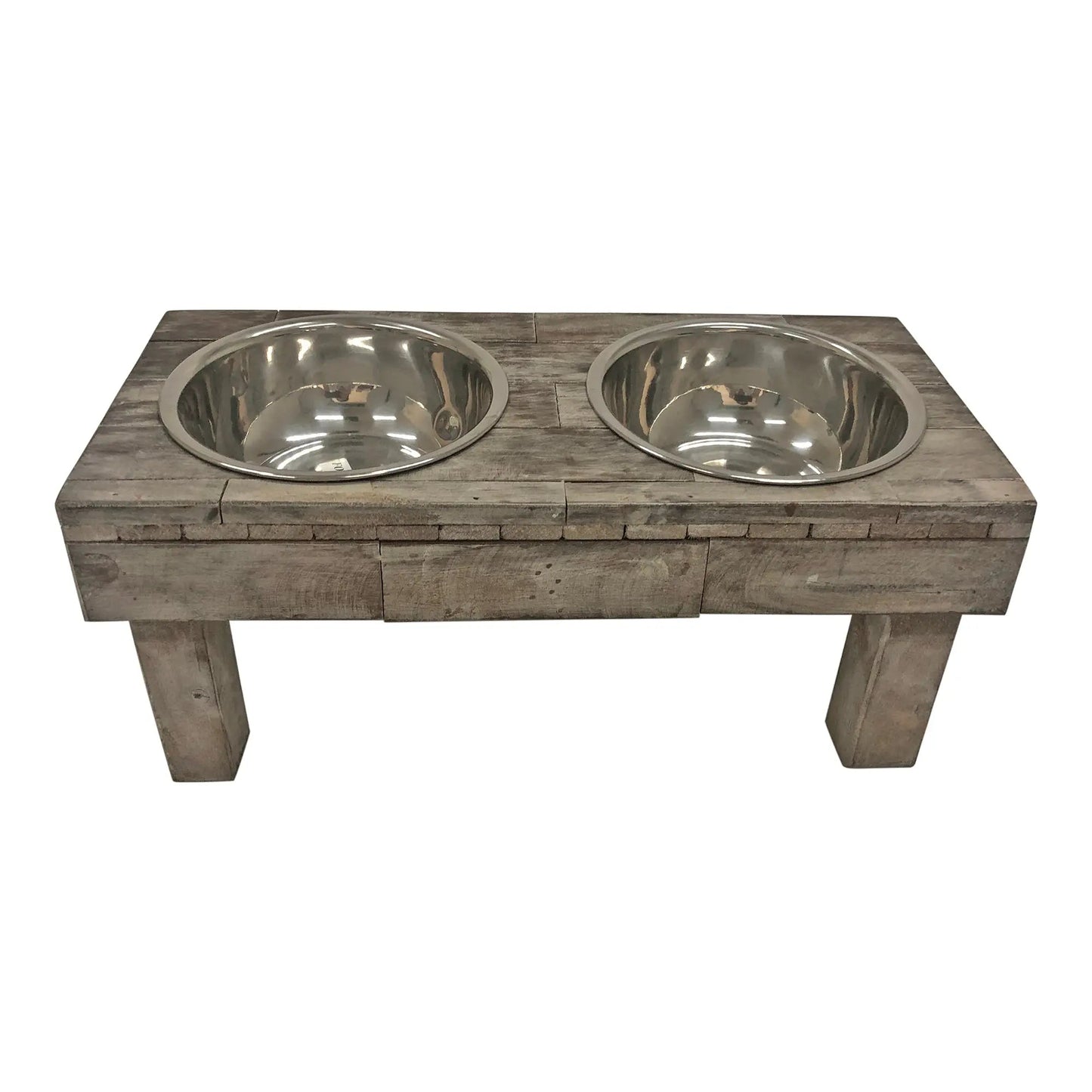 Huntley Pet Berjen Table Elevated Double Bowl Pet Feeder, Brown Wash