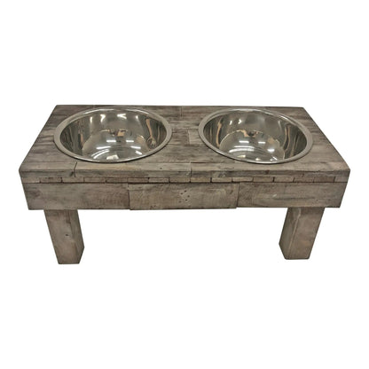 Huntley Pet Berjen Table Elevated Double Bowl Pet Feeder, Brown Wash