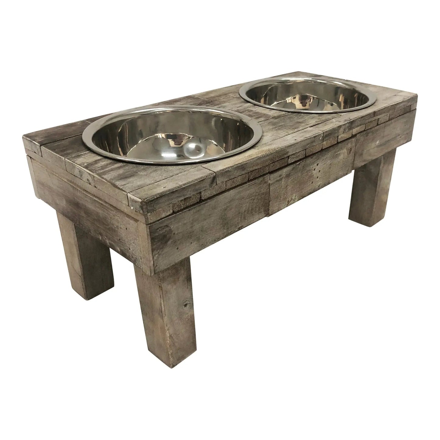 Huntley Pet Berjen Table Elevated Double Bowl Pet Feeder, Brown Wash