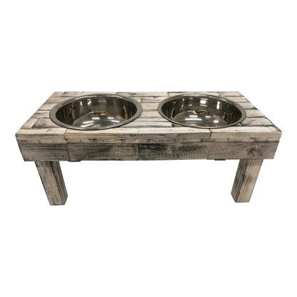 Huntley Pet Berjen Table Elevated Double Bowl Pet Feeder, White Wash