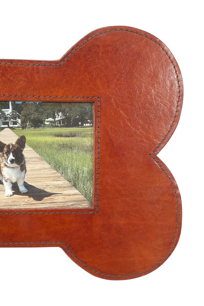Huntley Pet Leather Bone Shaped Picture Frame, 4x6