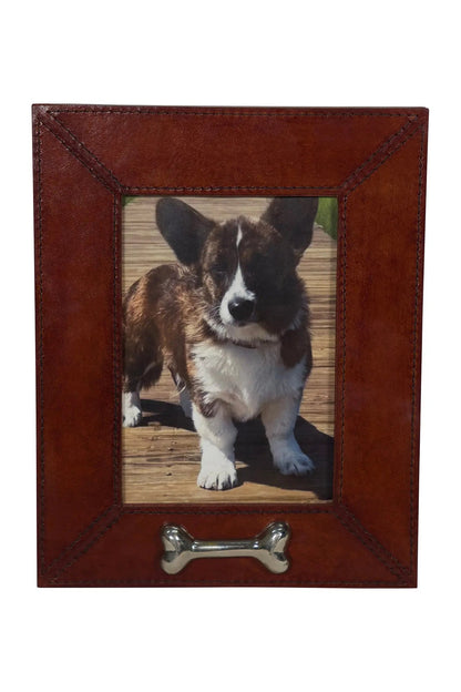 Huntley Pet Leather Picture Frame with Silver Bone Accent
