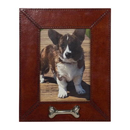 Huntley Pet Leather Picture Frame with Silver Bone Accent