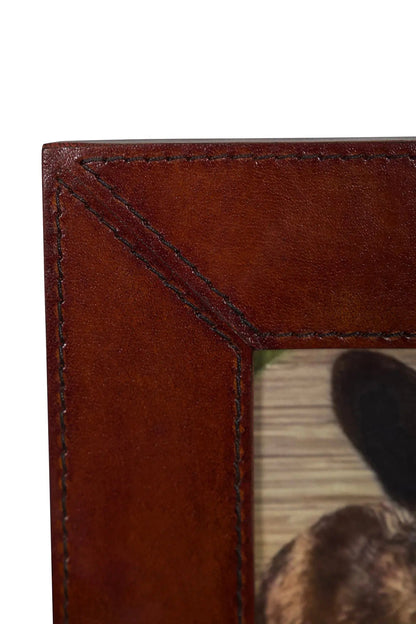 Huntley Pet Leather Picture Frame with Silver Bone Accent