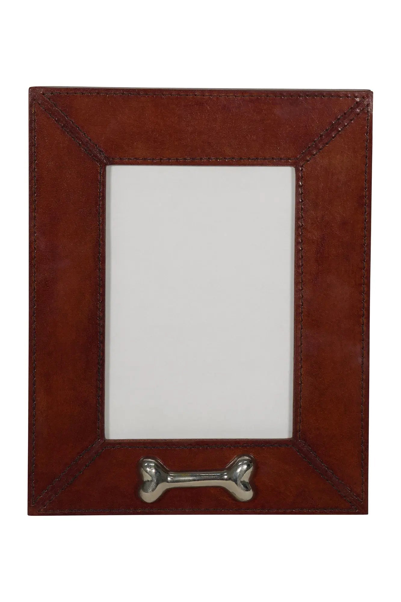 Huntley Pet Leather Picture Frame with Silver Bone Accent