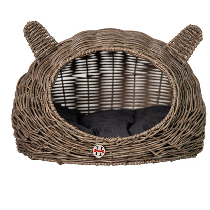 Huntley Pet Wicker Cat Shaped Play House Pet Bed with Cushion